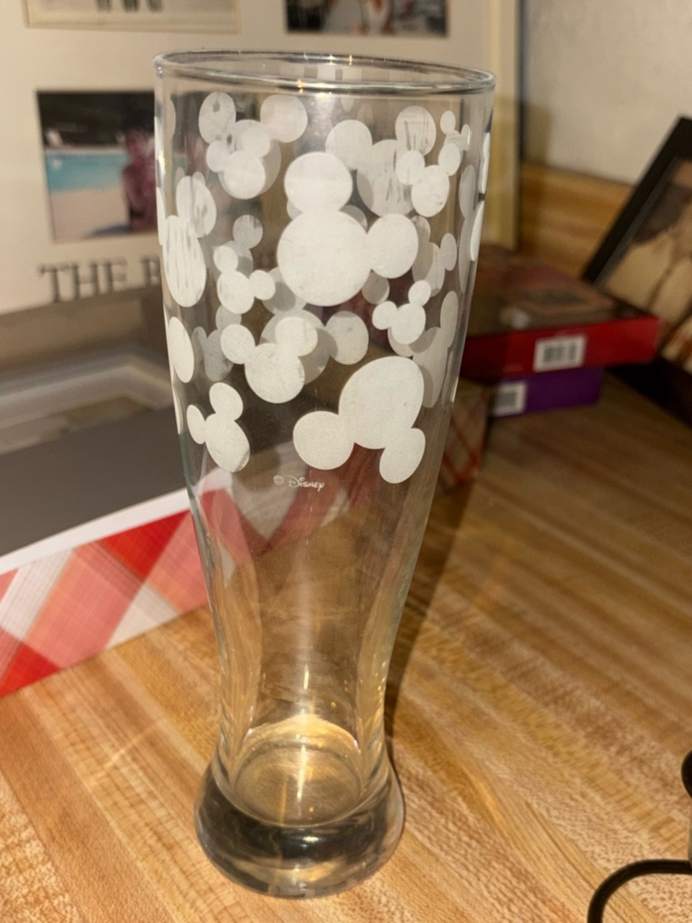 Disney Clear Pilsner Glass with White Mickey Silhouettes